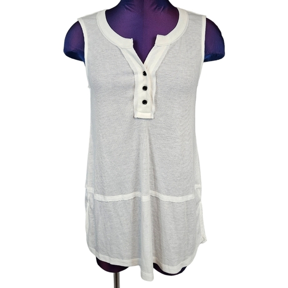 Soft Surroundings White Ribbed Henley Sleeveless Tunic Tank Top Size Small B19 - Picture 7 of 7
